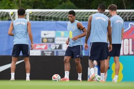 England’s Jude Bellingham, centre, in training England’s Jude Bellingham, centre, in training