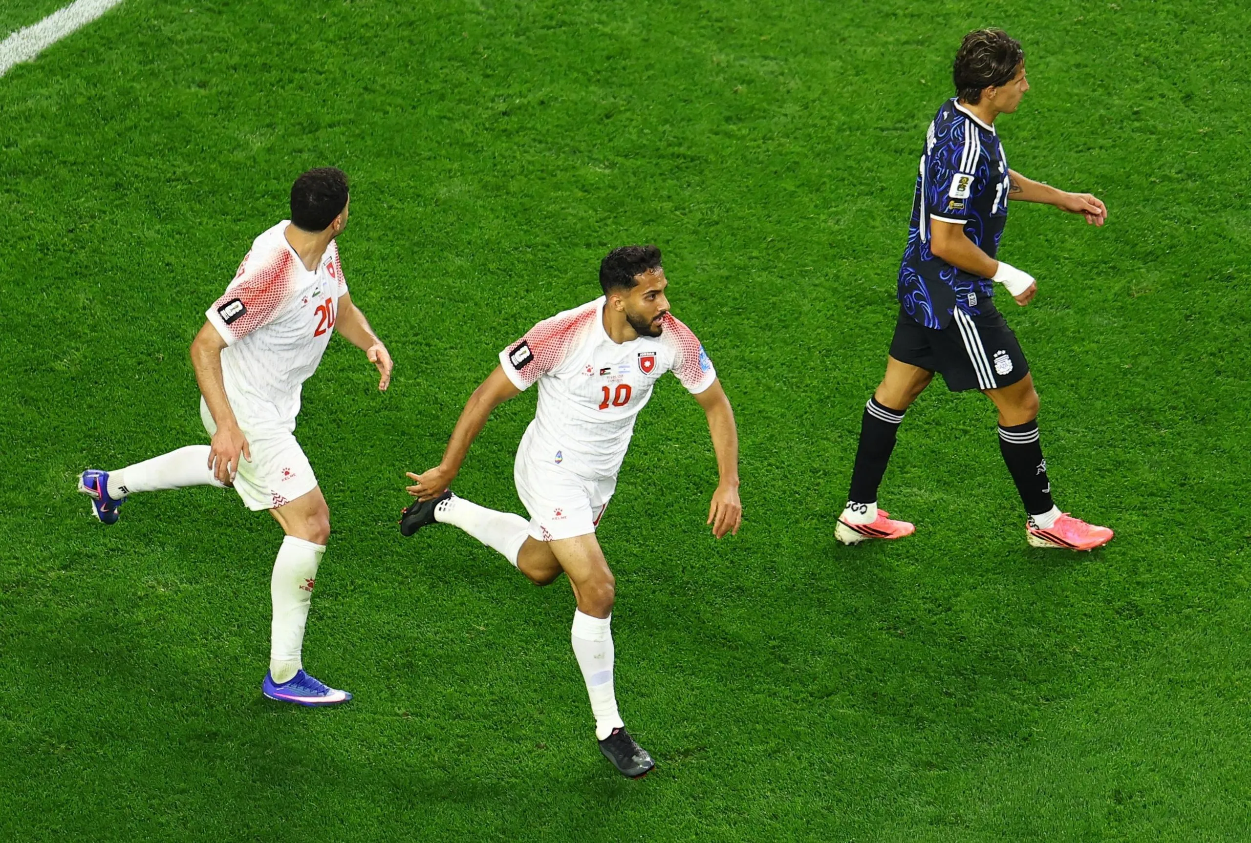 Jordan’s Mousa Al-Tamari celebrates his goal in the 55th minute