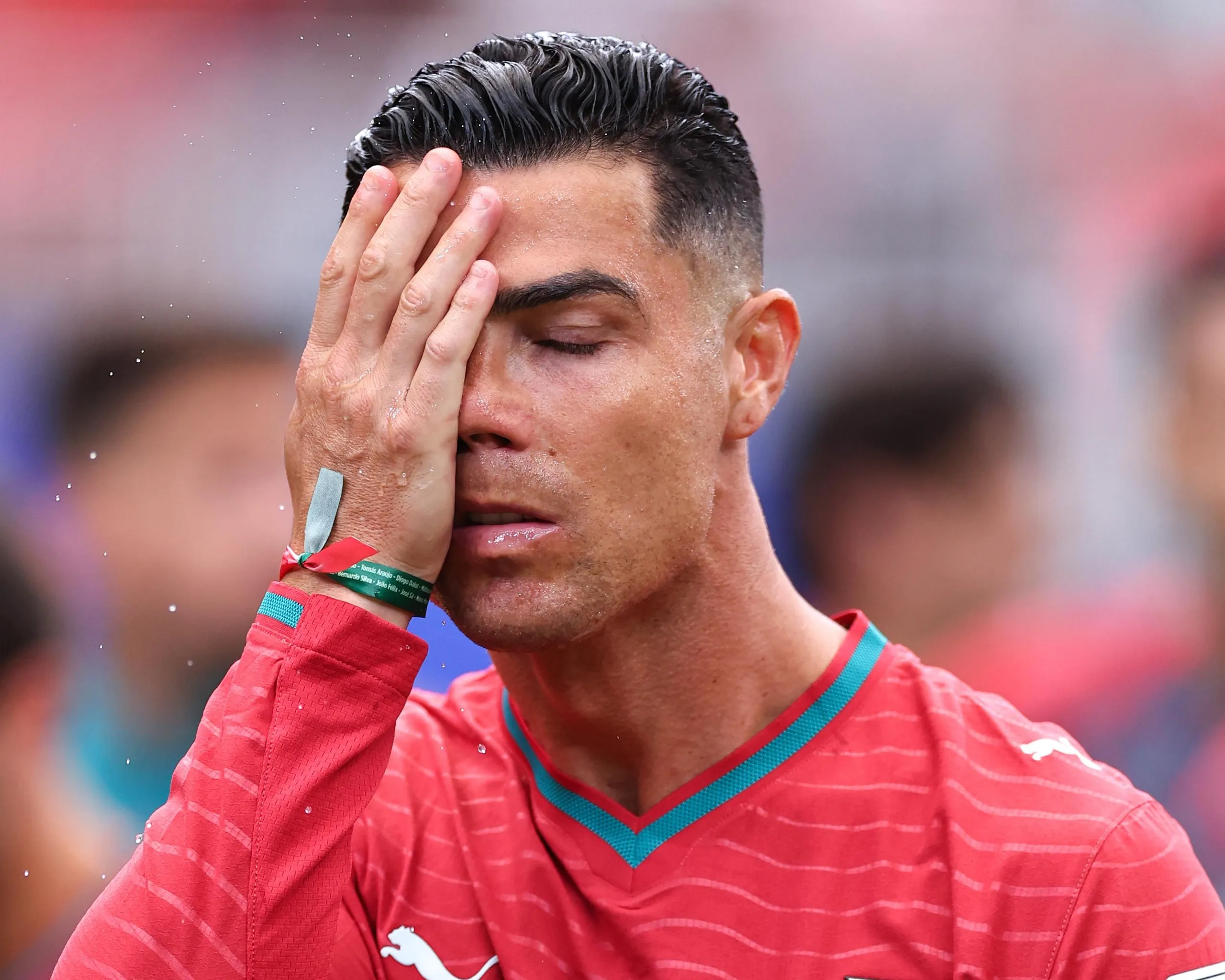 The Portugual footballer Cristiano Ronaldo puts his hand to his head in frustration during his team’s 1-1 World Cup group stage draw with the Democratic Republic of the Congo in Houston, Texas.
