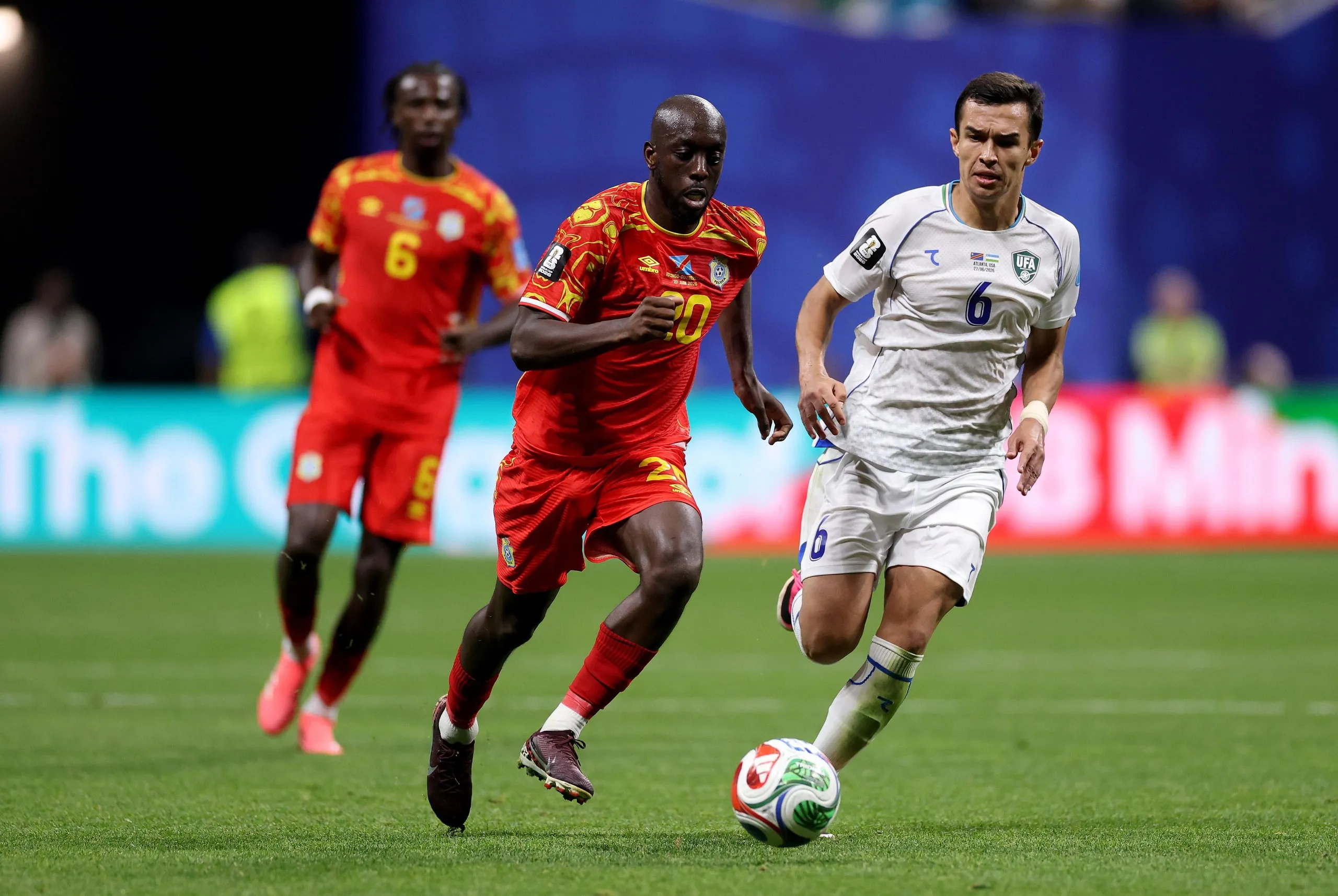 Newcastle’s Yoane Wissa (left) runs with the ball