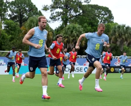 Harry Kane and Dan Burn during training Harry Kane and Dan Burn take part in a running drill during a training session on Thursday