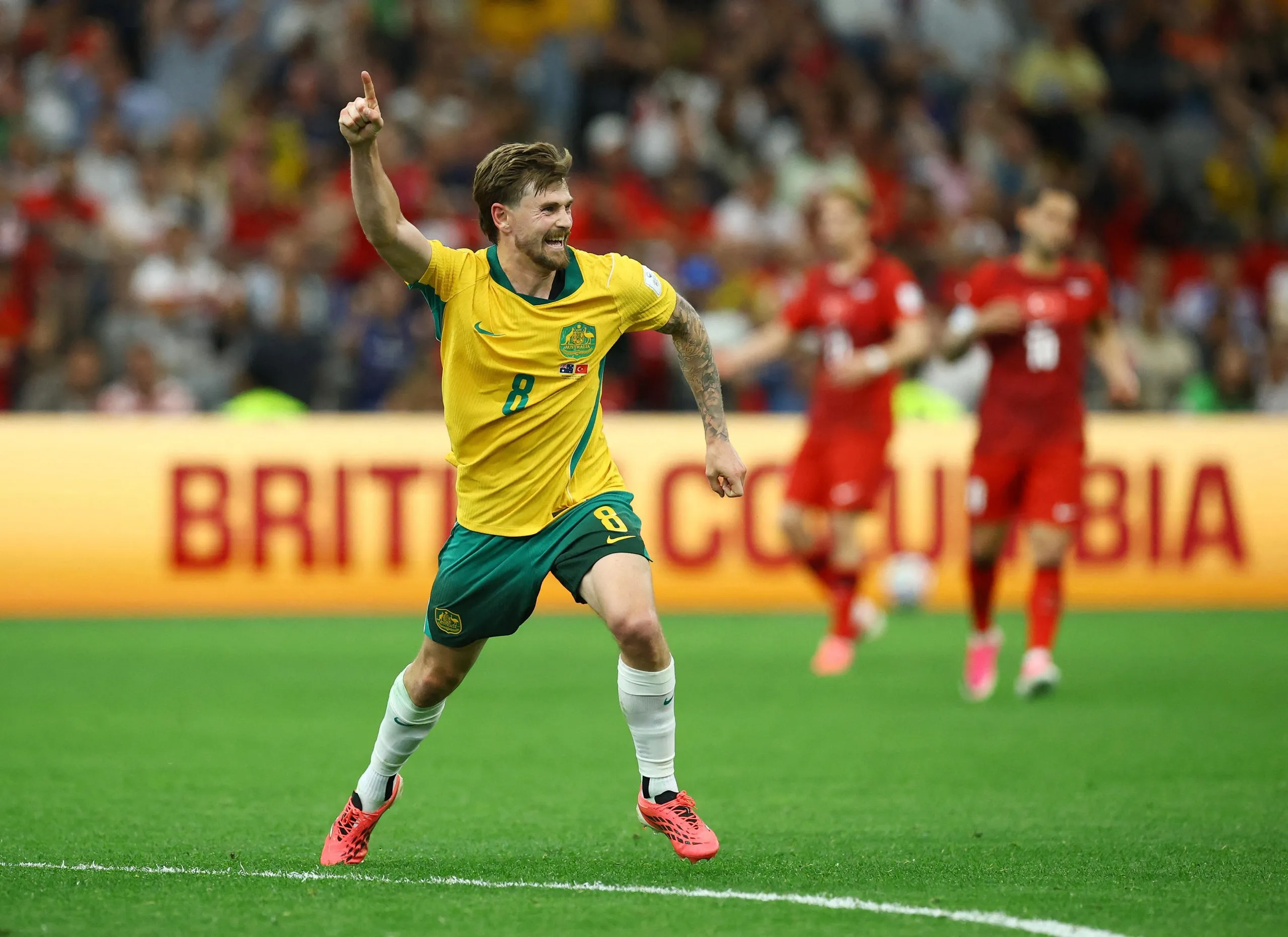 Connor Metcalfe wheels away after doubling Australia’s lead.