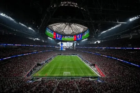 A general overview of the stadium during a game between Belgium and USA at Mercedes-Benz Stadium in Atlanta in March 2026.