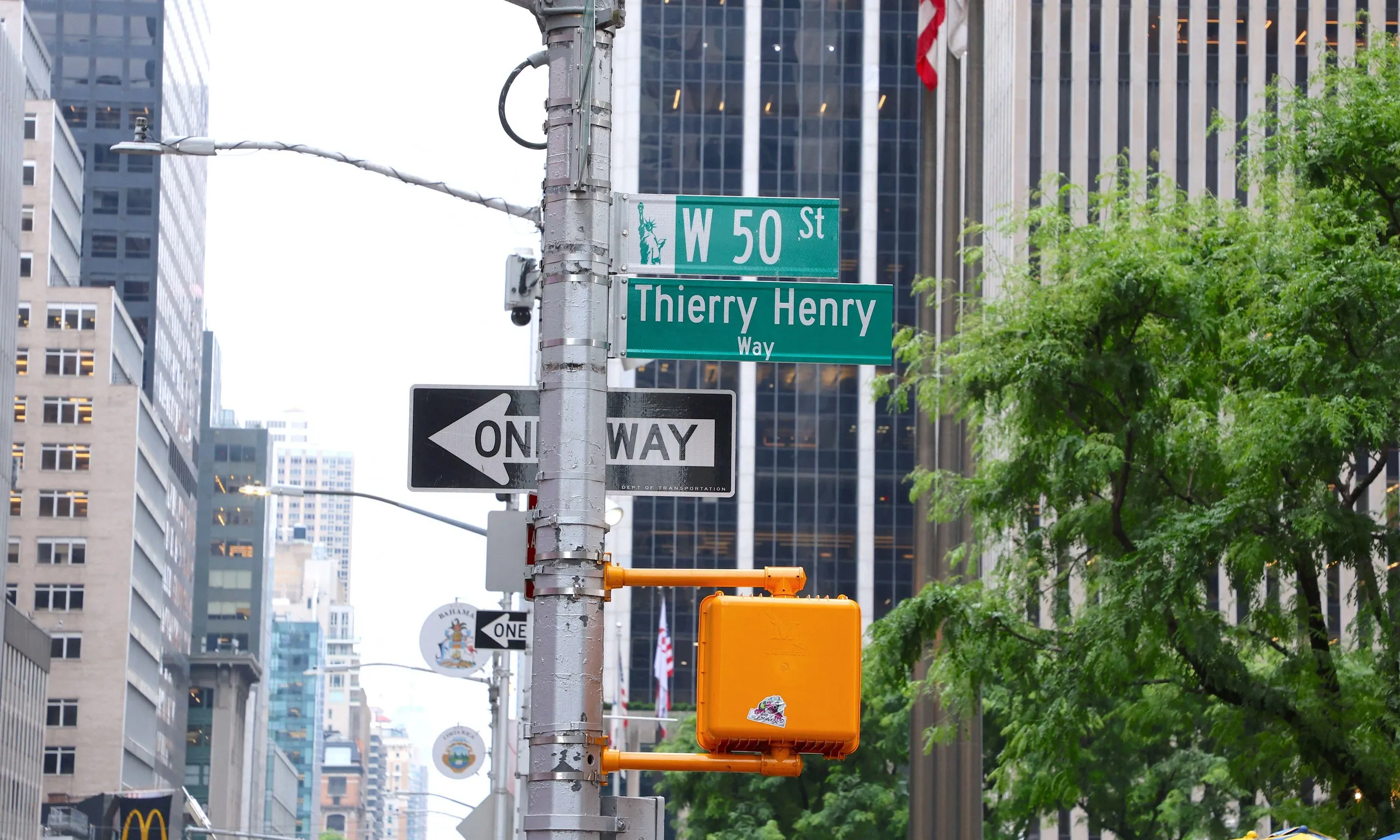A street sign unveiled next to Radio City Hall in New York