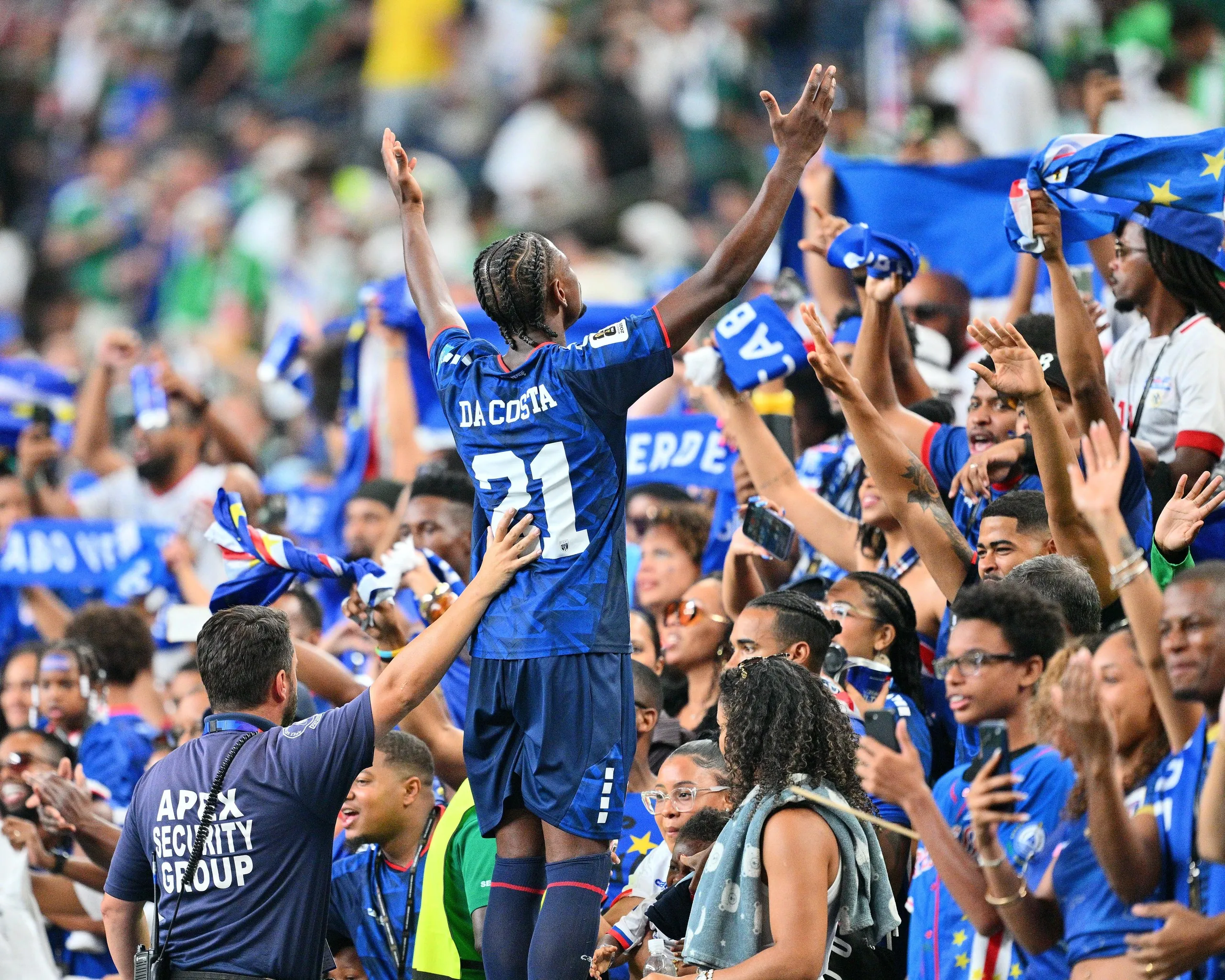 Cape Verde’s Nuno da Costa celebrates with fans