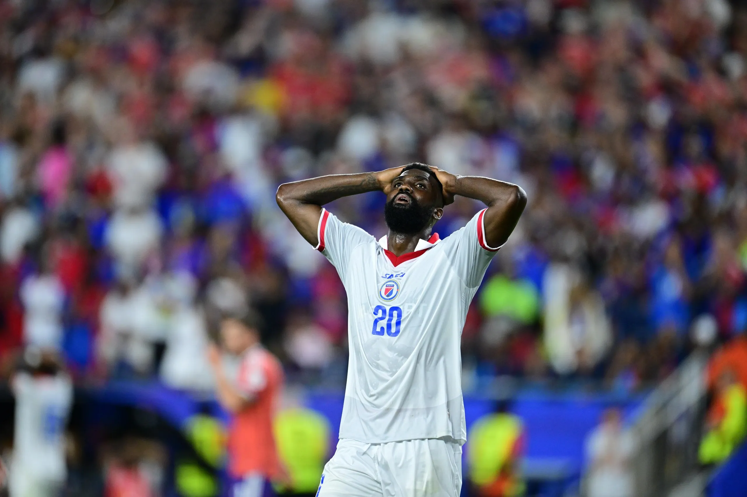 Frantzdy Pierrot reacts after a missed chance