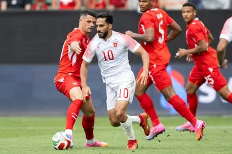 Mousa Al-Tamari controls the ball during the friendly between Jordan and Switzerland.