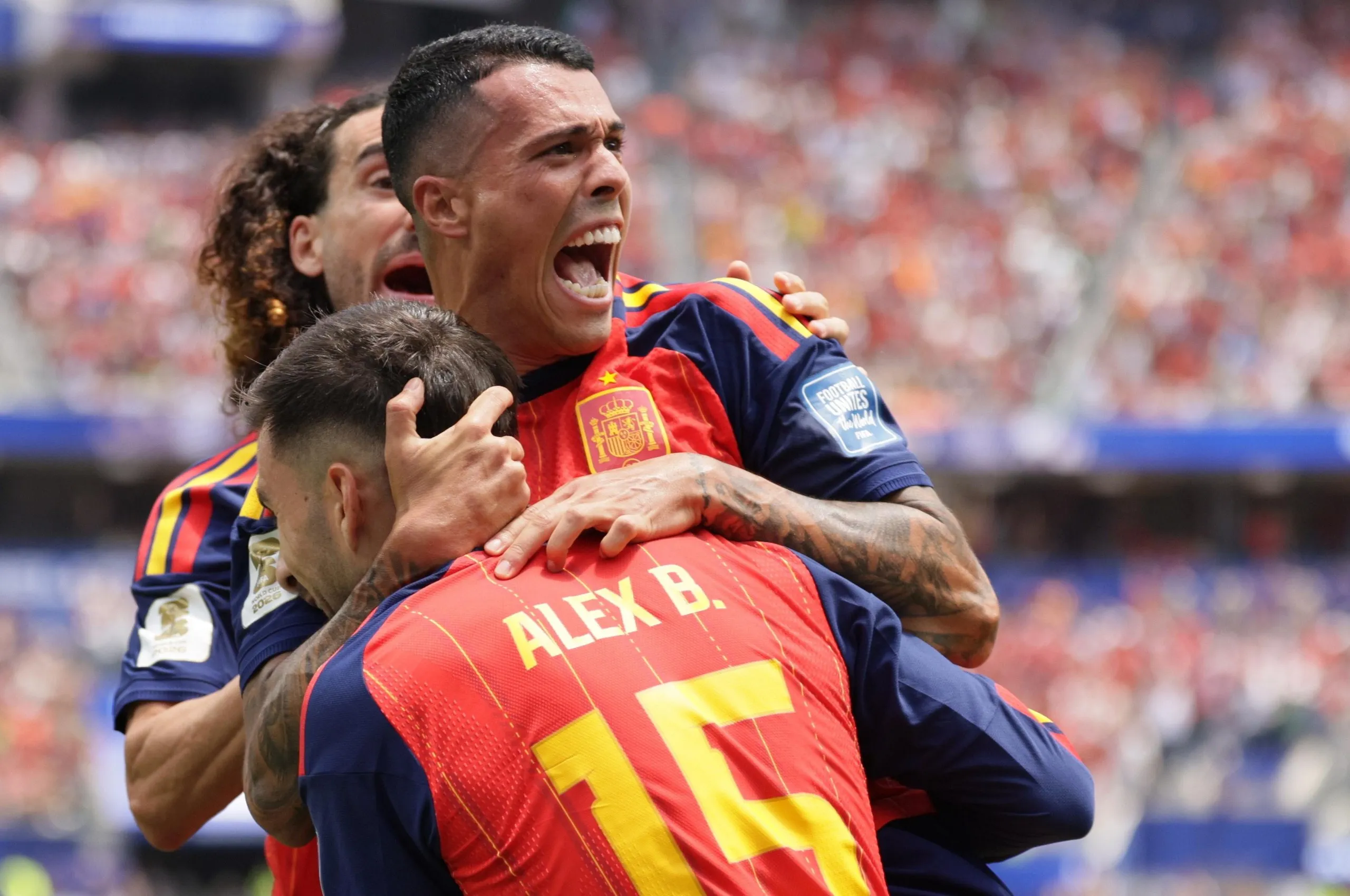 Pedro Porro celebrates after making it 2-0