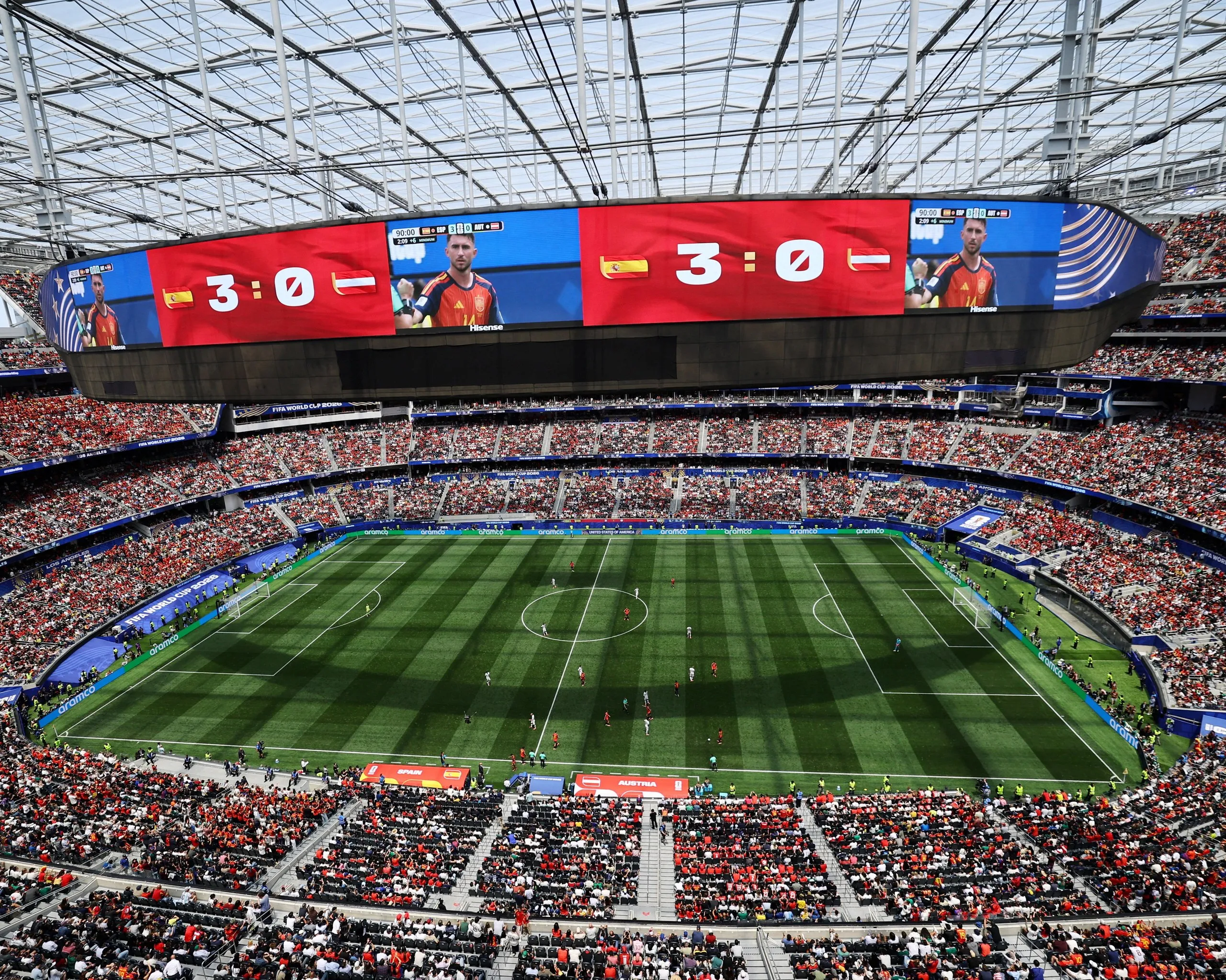 Spain v Austria – general view as Spain’s Aymeric Laporte are displayed on the screens
