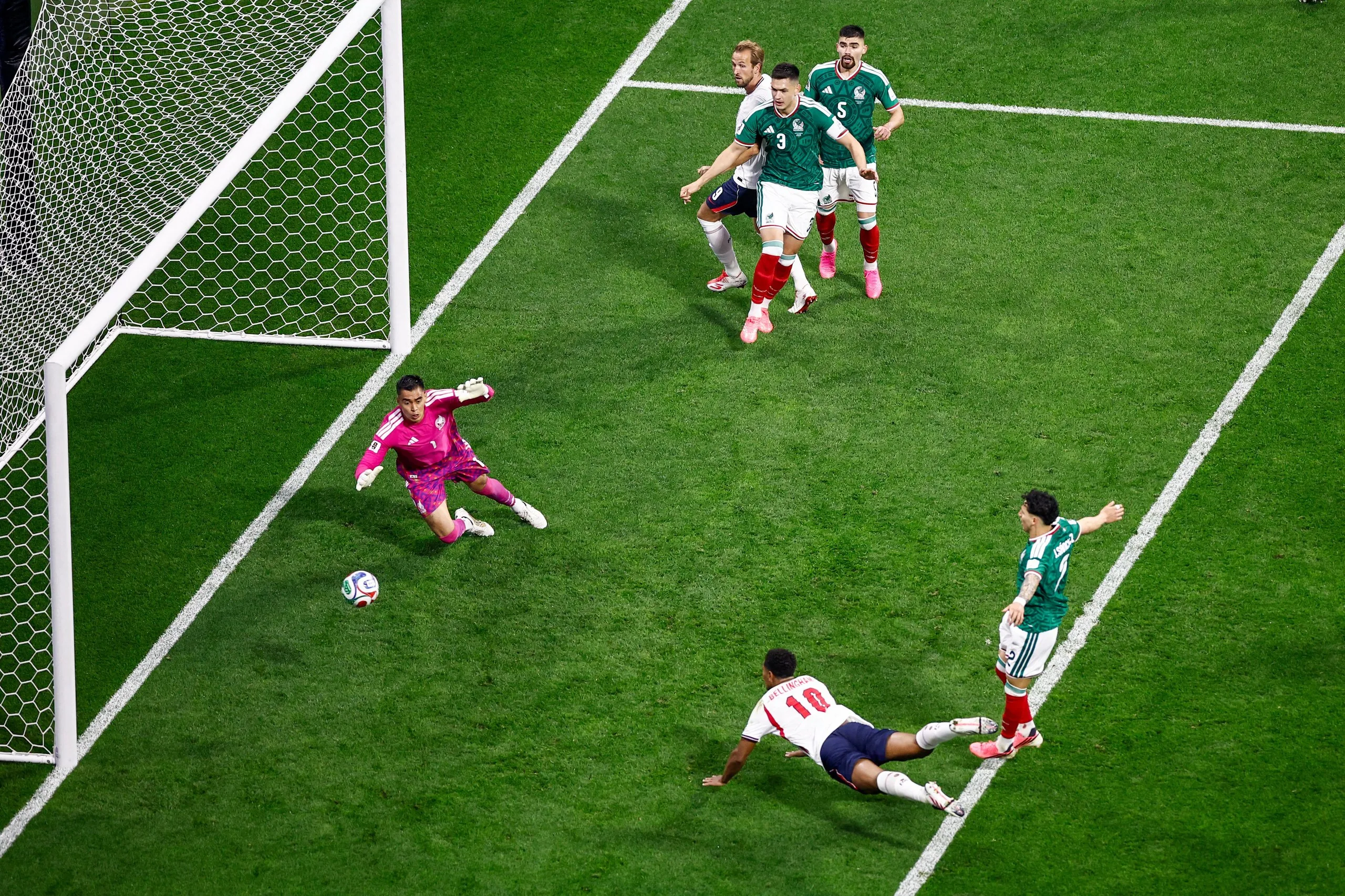 Jude Bellingham’s diving header opened the scoring for England in the first half.