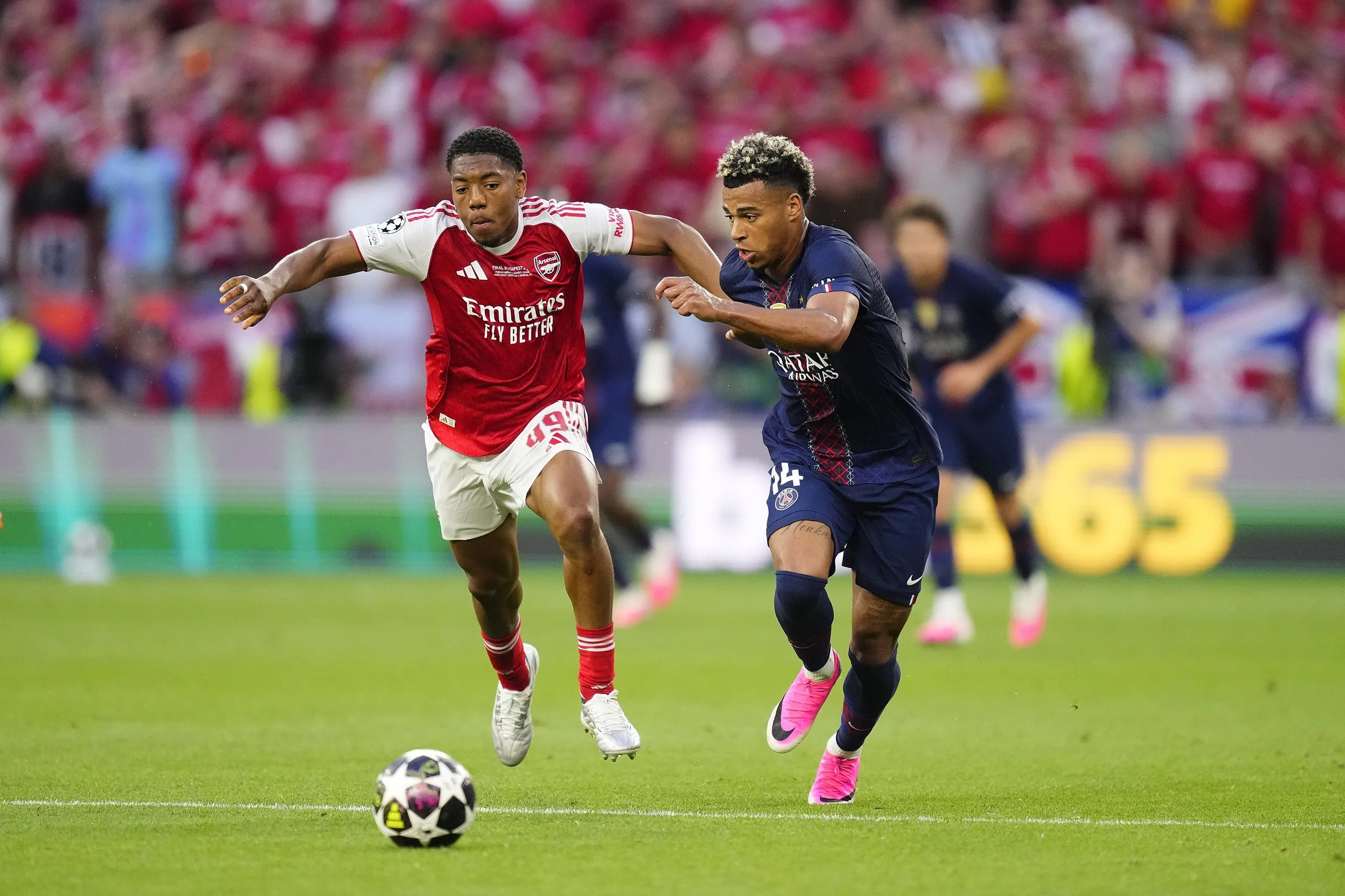 Myles Lewis-Skelly up against Paris Saint-Germain’s Désiré Doué in the Champions League final